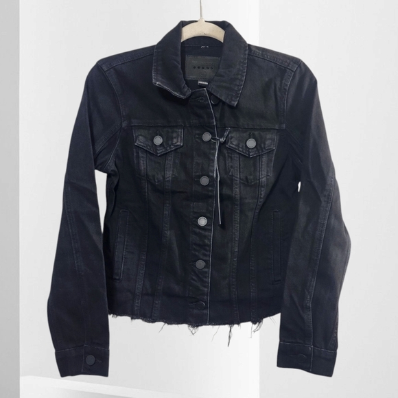 New Blank NYC Distressed Black Denim Trucker Jacket - Picture 5 of 7